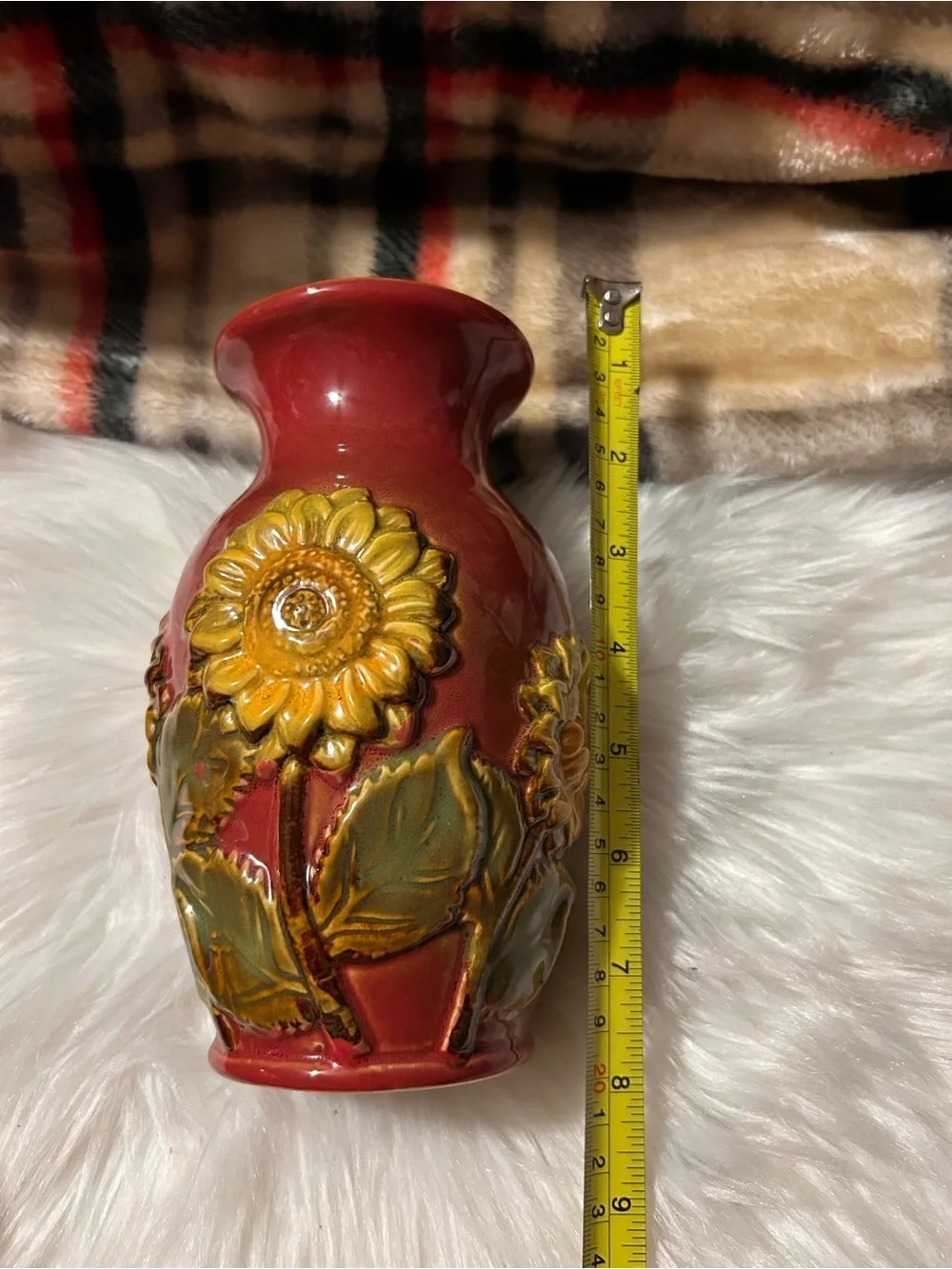 Red Ceramic Sunflower Vase - Decorative Home Accent